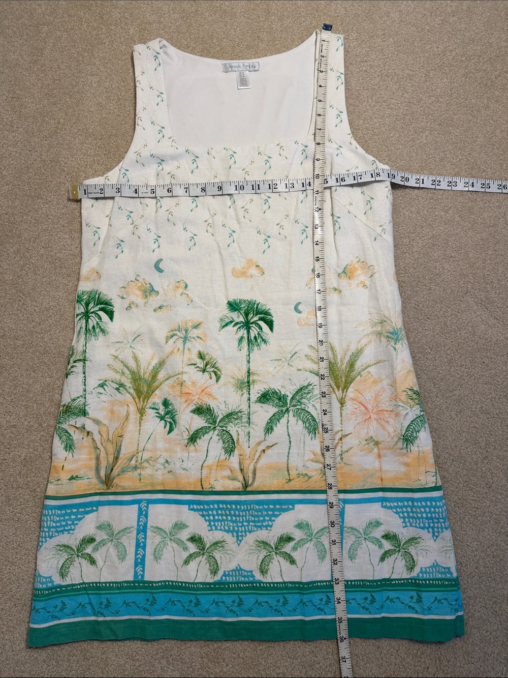 London Times Cream Palm Tree 🌴 Print Dress With Side Zipper - Picture 5 of 7